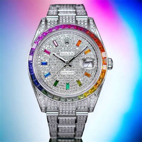 rolex datejust 41 iced out rainbow|Rolex day date iced out.